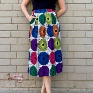 Bright Floral Y2K Midi Skirt With Pockets